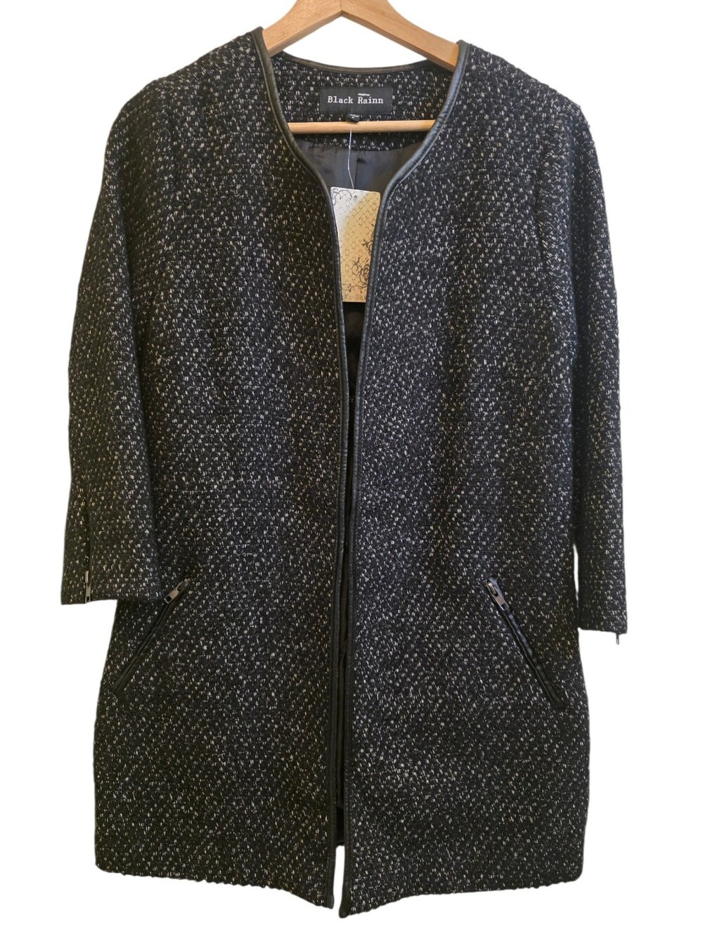 Black Rainn NWT Tweed Wool Blend Blazer Zip Pockets & Wrists Hook & Eye Close S